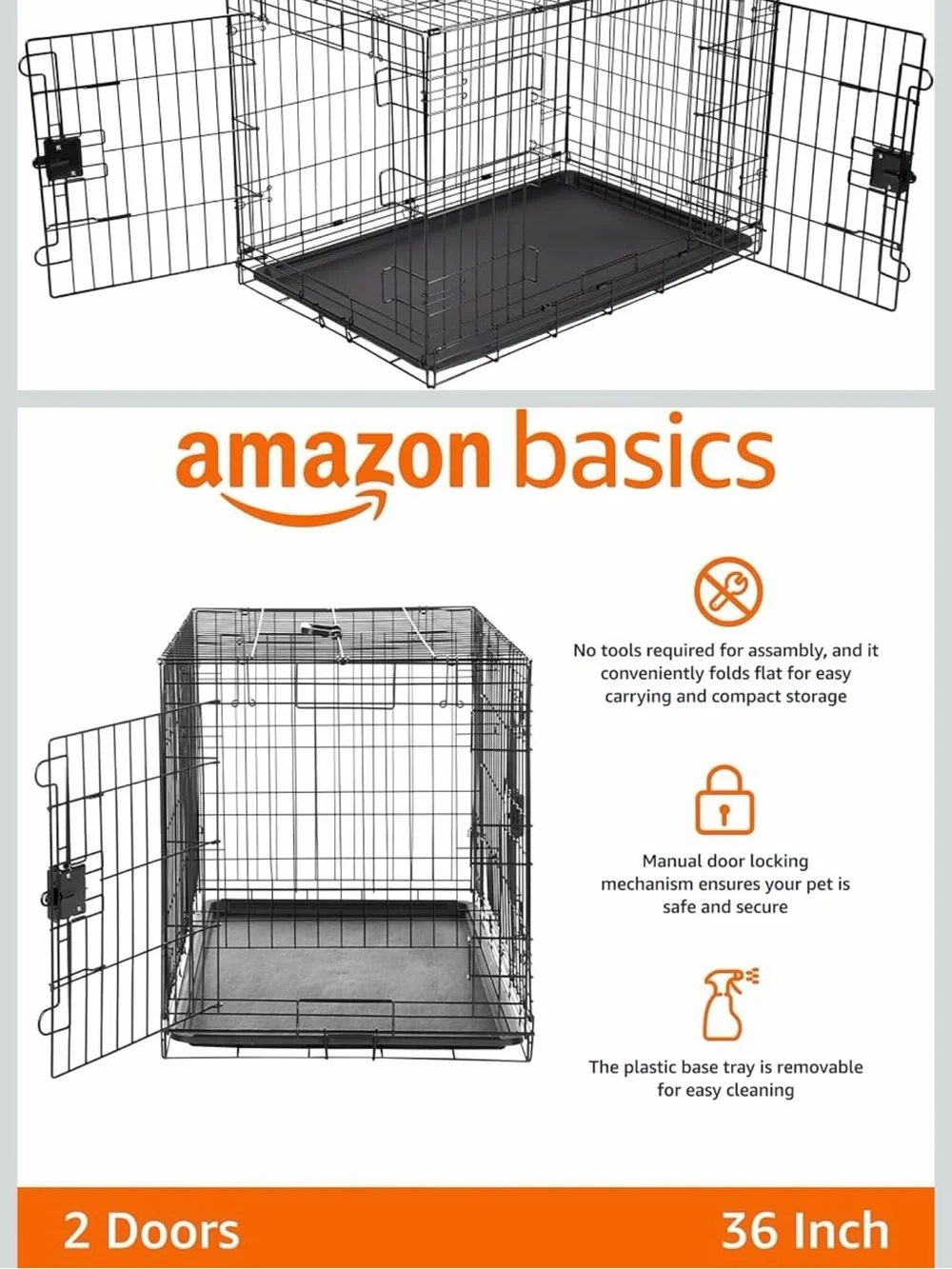 Foldable Black Wire Dog Crate with Removable Tray